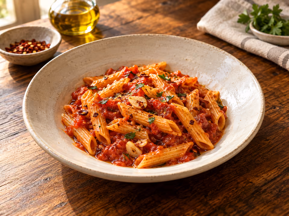 Penne arrabbiata z sosem pomidorowym i chili