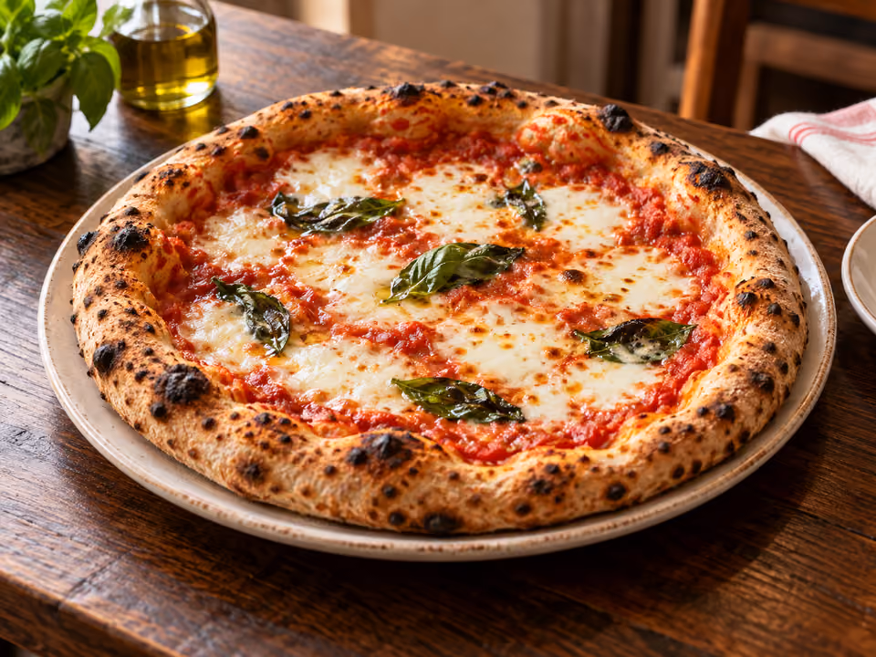 Margherita z roztopioną mozzarellą i liśćmi bazylii