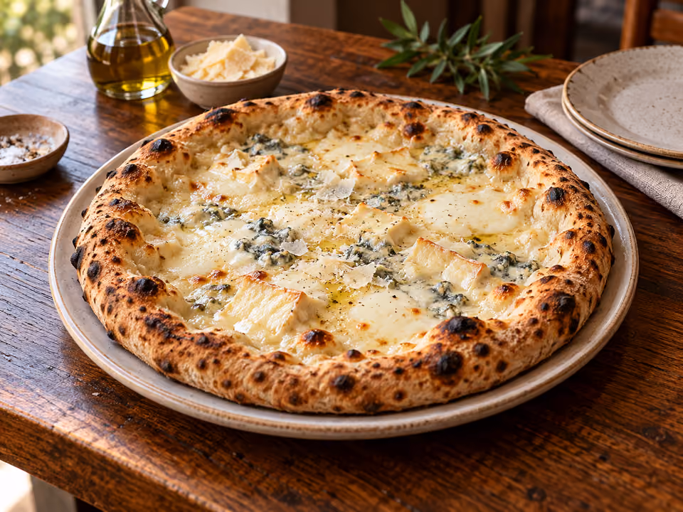 Pizza z czterema rodzajami sera, w tym gorgonzolą
