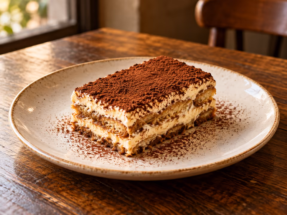 Porcja tiramisu z warstwami kremu i kakao